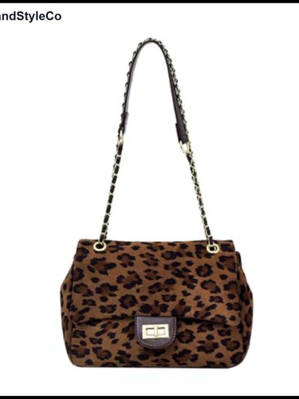 Faux Suede Crossbody Bag Chain Strap Cheetah Print Satchel